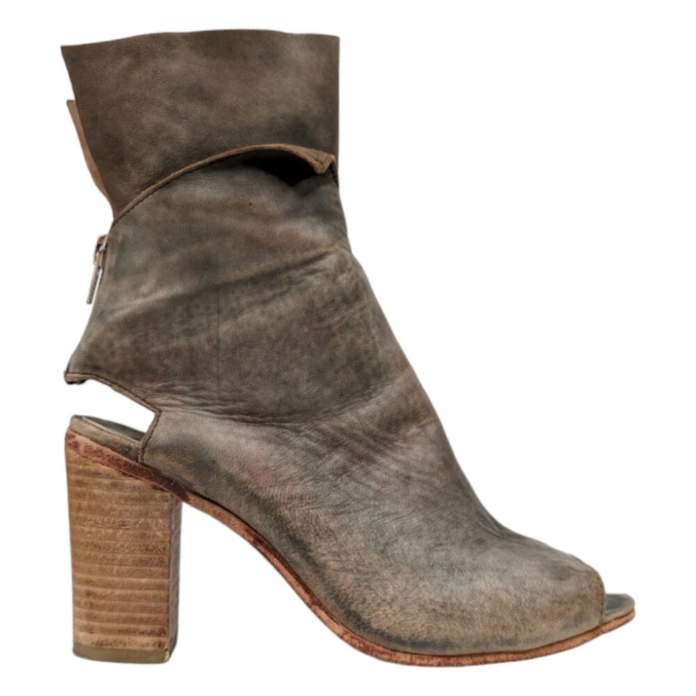 Free People Golden Road Ankle Boots Grey Green Leather Distressed EU 38 US 7.5